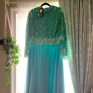 Emerald evening modest muslim dress